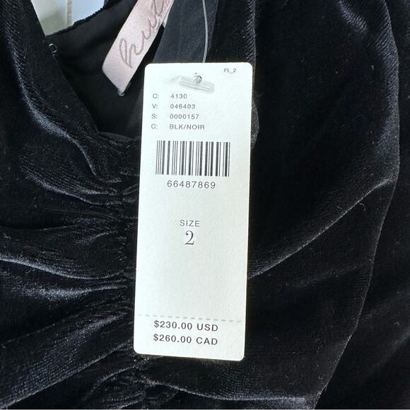 Anthro Hutch Velvet Mini Dress Puff-Sleeves Off-Shoulder Ruched Black Size 2 New - Picture 13 of 16